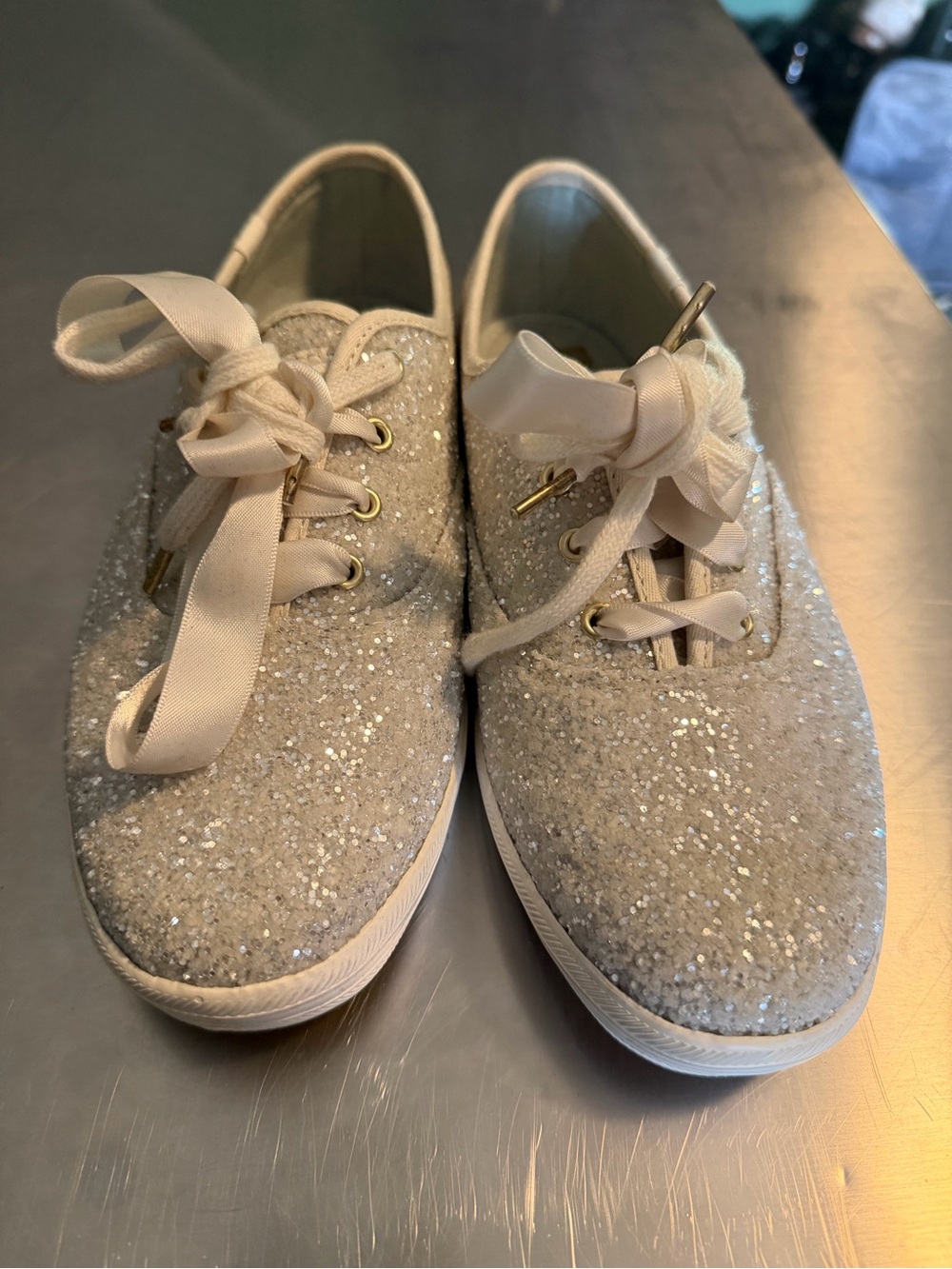 Keds x Kate Spade Glitter Ribbon Lace-Up Sneakers